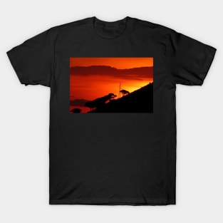 Sunrise Sky Silhouette Pine Trees Electricity tower T-Shirt